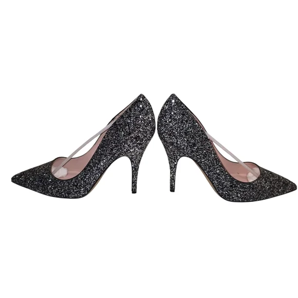 NIB Kate Spade Licorice Black/Silver Glitter Heels - Size 9.5 - Made in Italy - Picture 3 of 10